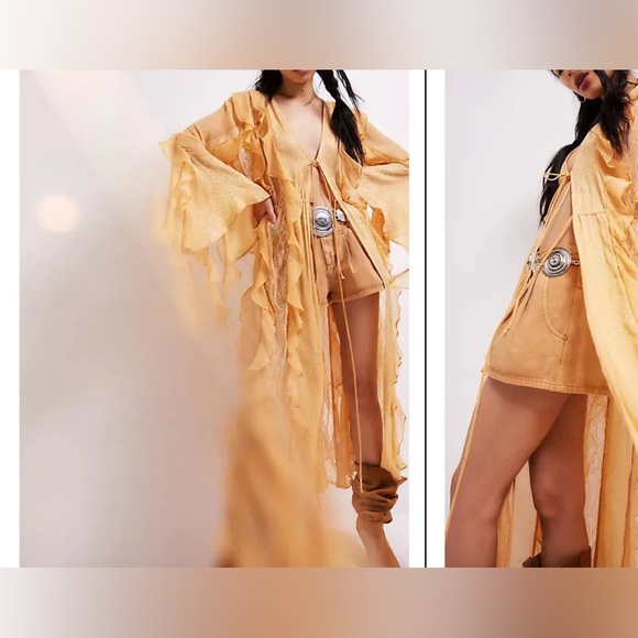 Free People Sheer Ruffle Robe in Yellow - Picture 4 of 7